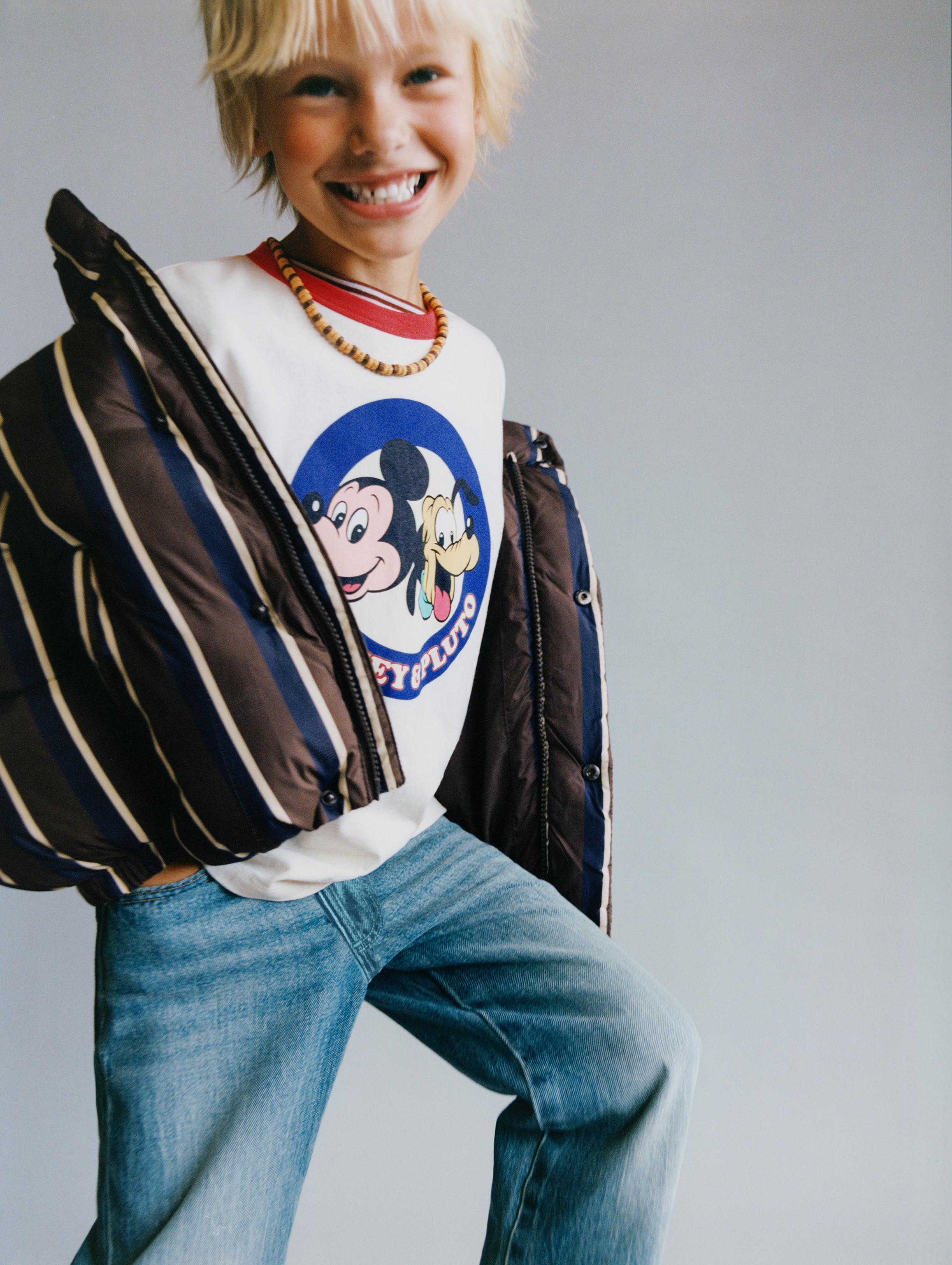 MICKEY MOUSE & PLUTO © DISNEY CONTRAST TRIM T-SHIRT — Ecru