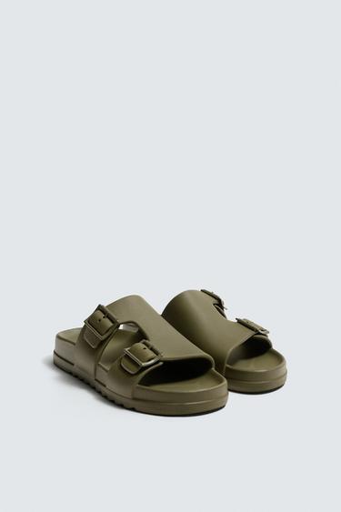 DOUBLE-STRAP RUBBERISED SANDALS - Sea green by Zara