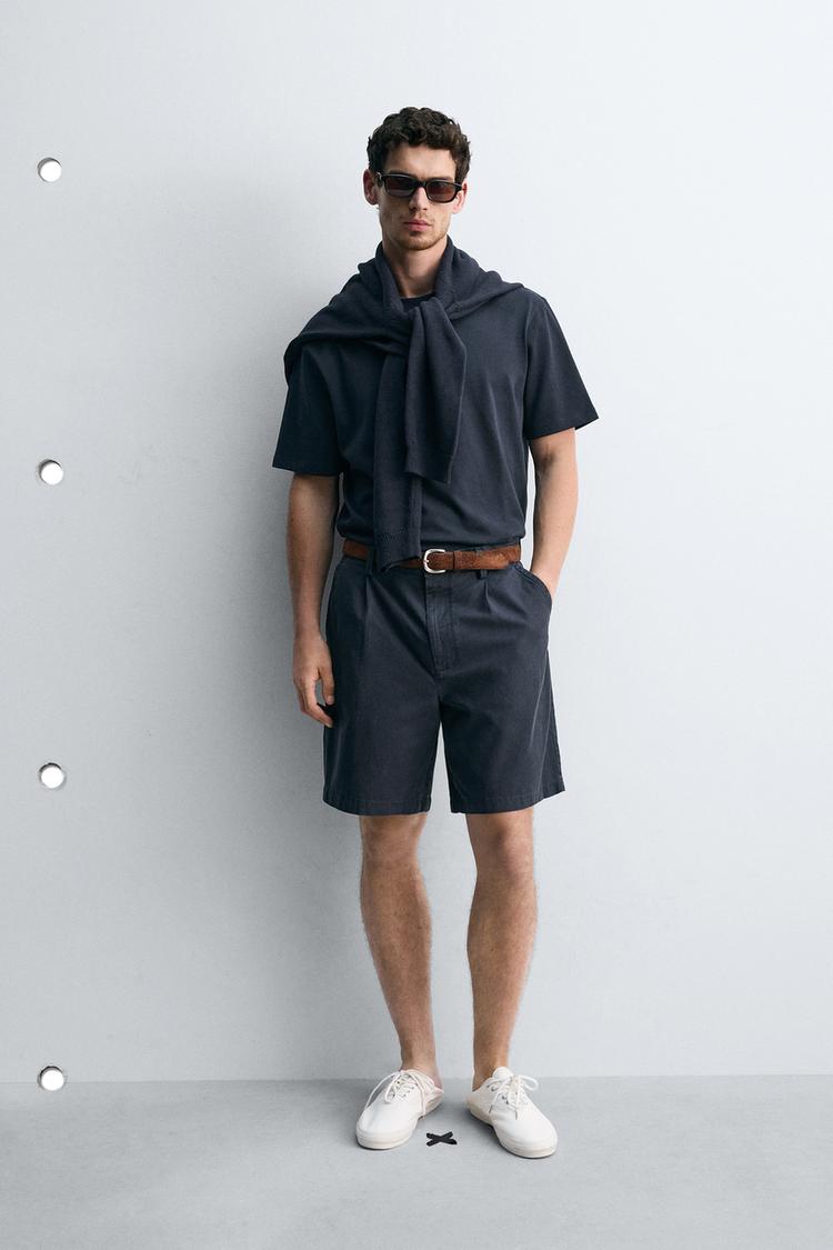 ZARA REGULAR FIT PLEATED BERMUDA SHORTS