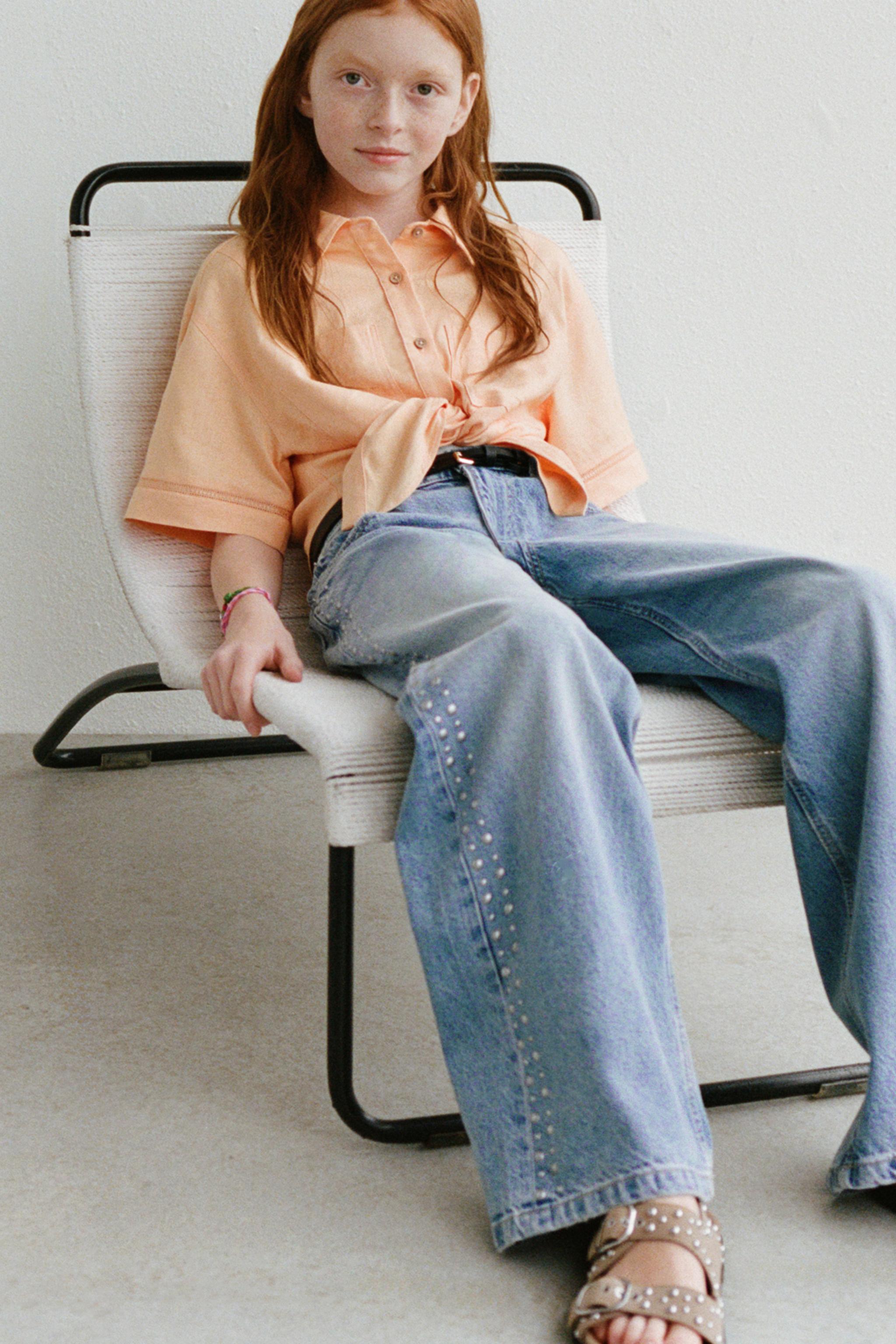 スタッズ付きストレートデニムパンツ - ブルー | ZARA Japan / 日本