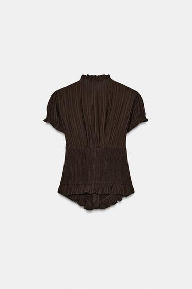 TOP STRUCTURÉ AVEC NŒUD - Marron foncé de Zara - Image 5