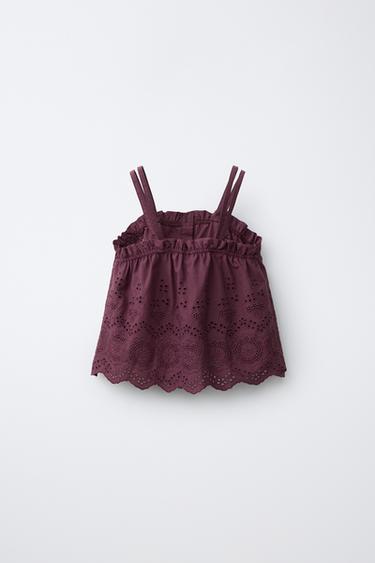 PRINTED SCHIFFLI EMBROIDERY TOP - Purple by Zara - Image 1