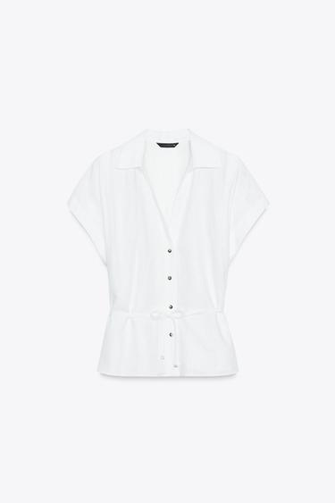 BLOUSE CEINTURE AVEC LIN - Blanc de Zara - Image 5