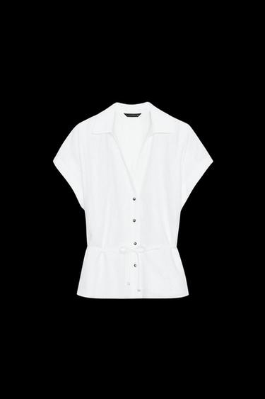 BLUSE MIT GÜRTEL AUS LEINEN - Weiß von Zara - Bild 0