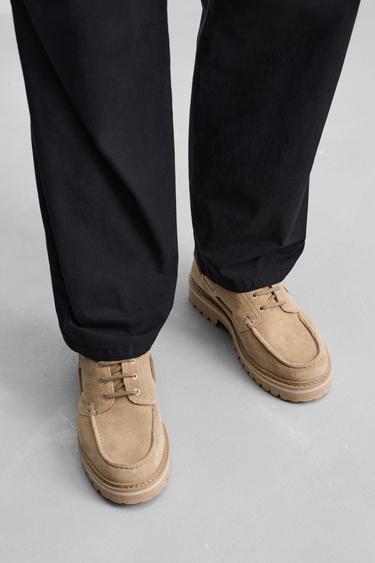 Zara LEATHER BOAT SHOES - Beige