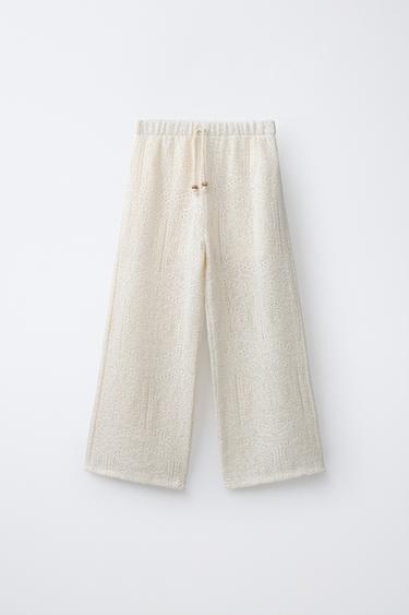 PANTALÓN WIDE LEG LACE PUNTO CALADO - Crudo de Zara
