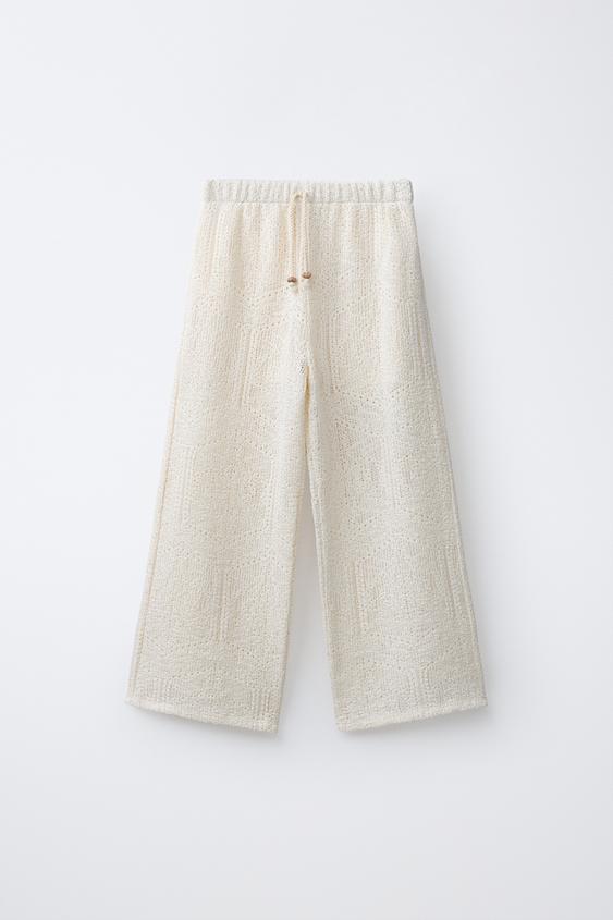 PANTALÓN WIDE LEG LACE PUNTO CALADO - Crudo de Zara - Imagen 0