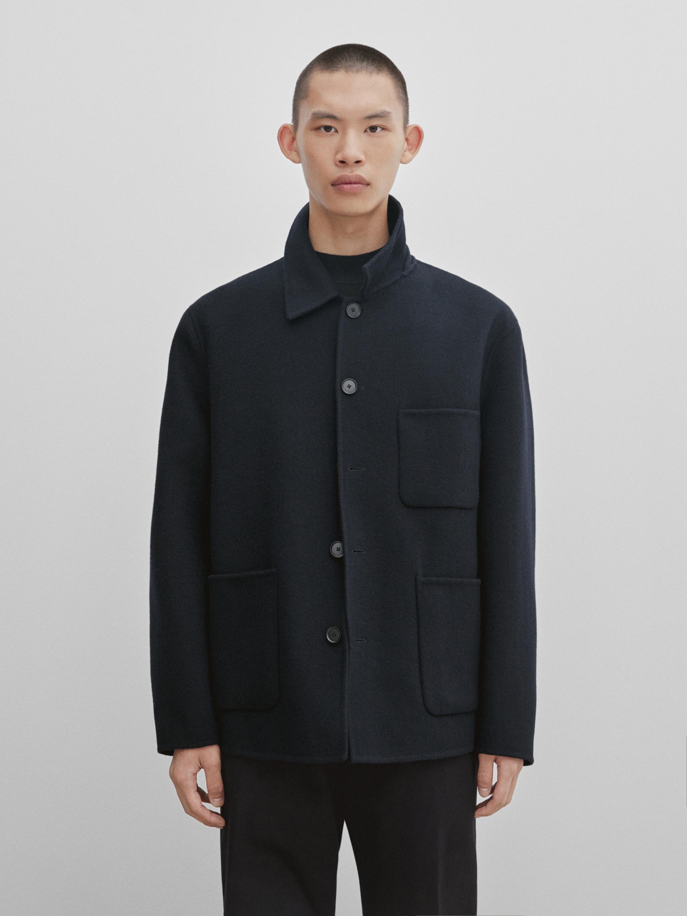 Double-faced 100% wool overshirt - Studio - Navy blue | ZARA