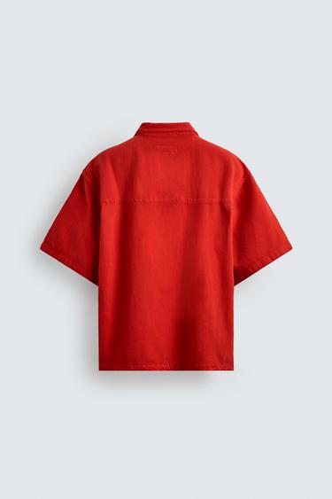 COTTON/LINEN POLO SHIRT - Red by Zara - Image 7