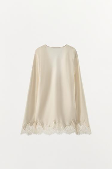 CHEMISE SATINÉE DENTELLE NŒUD - Écru de Zara - Image 4
