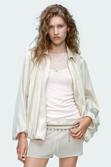 Zara PUFFED BOMBER JACKET ZW COLLECTION - Ecru