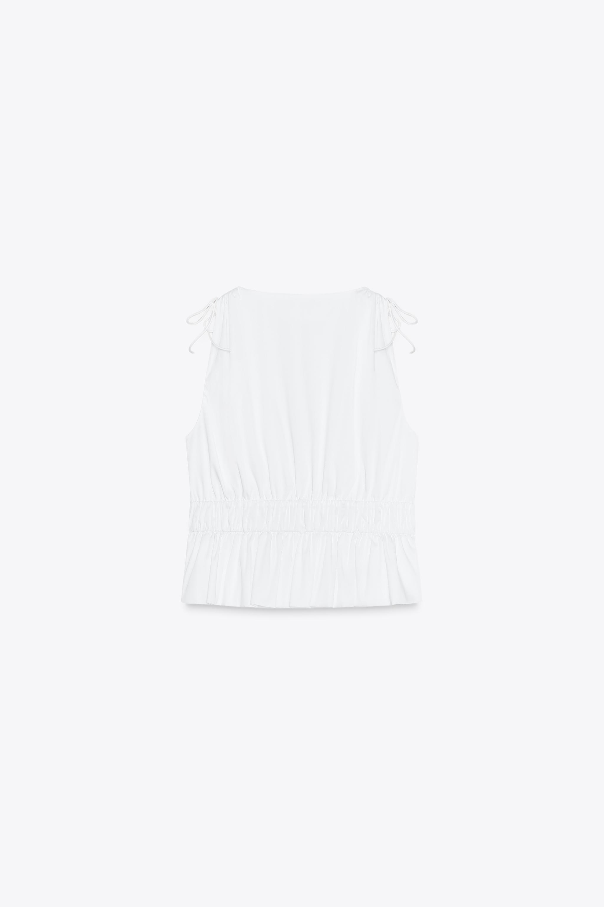 ギャザーサテン風トップス - ホワイト | ZARA Japan / 日本