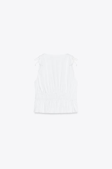 TOP SATINÉ À FRONCES - Blanc de Zara - Image 5
