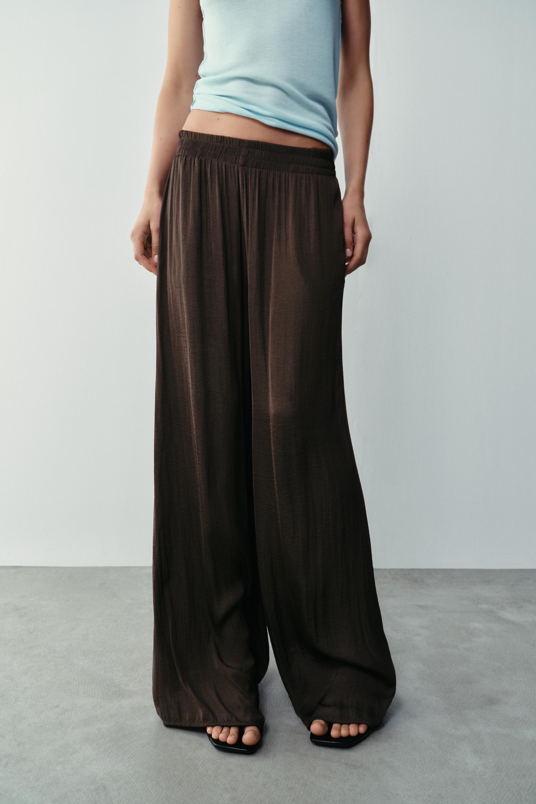 FLOWY WIDE LEG PANTS — Brown