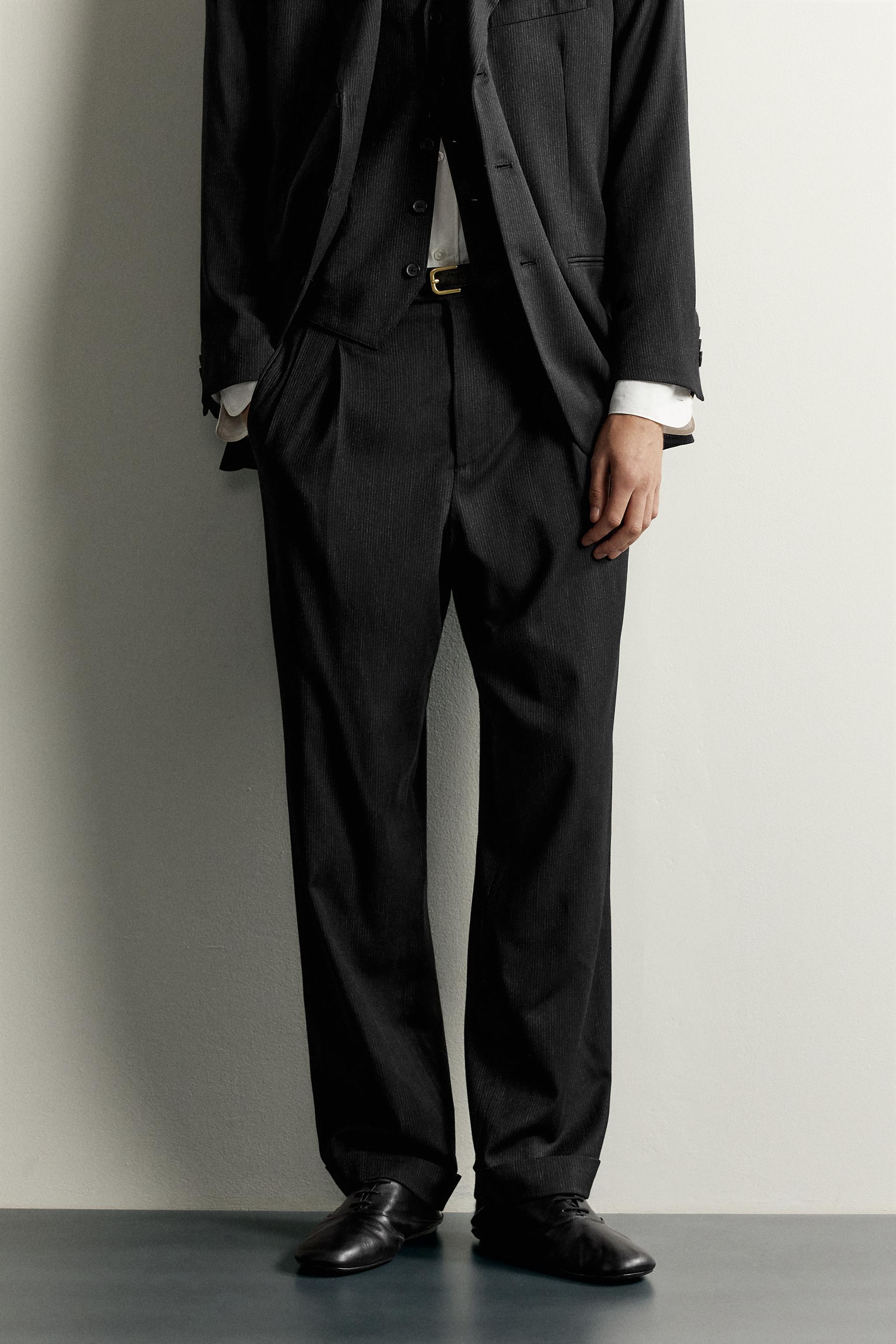 RELAXED FIT STRIPED SUIT PANTS - Black | ZARA United States