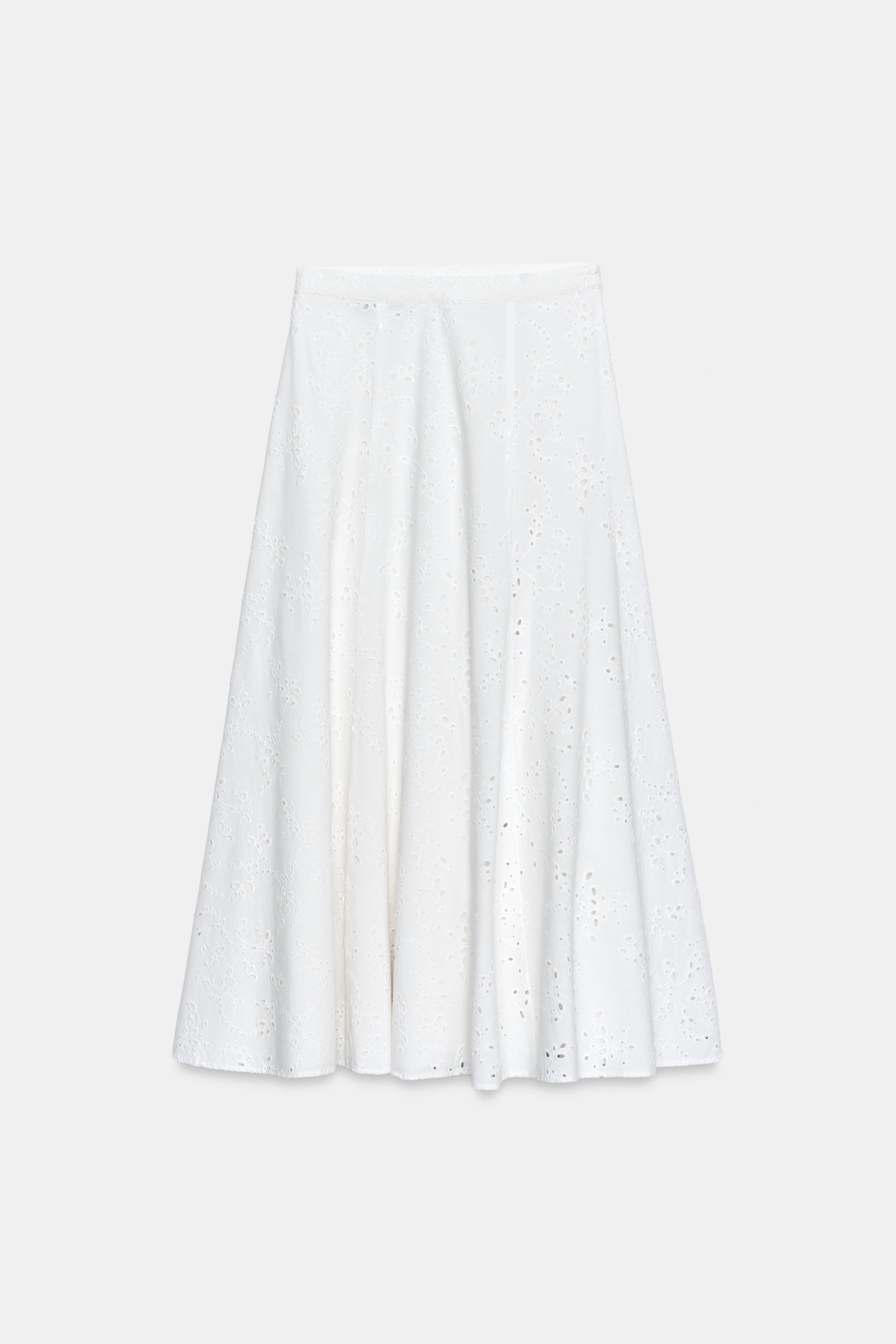 EMBROIDERED EYELET MIDI SKIRT