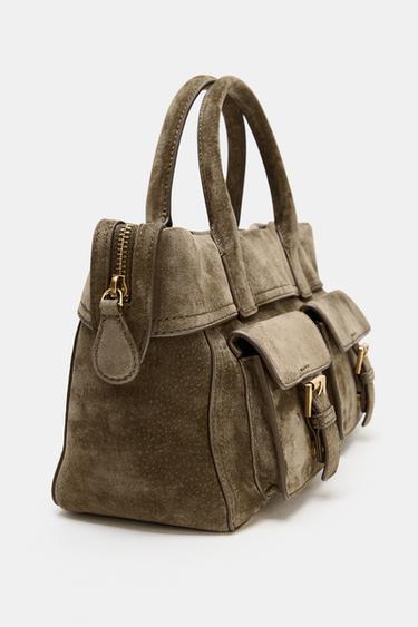LEATHER HANDBAG WITH POCKETS - Green by Zara - Image 5