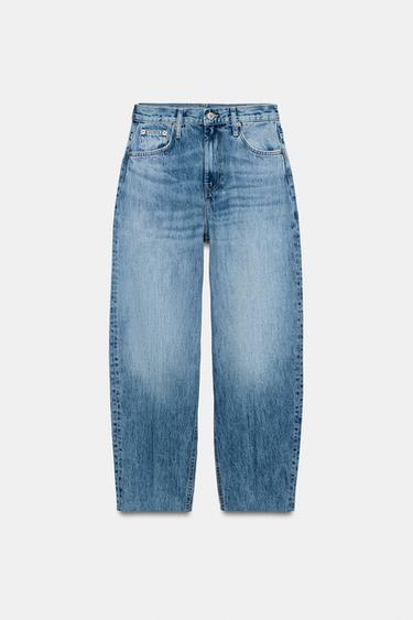 Zara ZW COLLECTION HIGH-WAIST TAPERED JEANS - Mid-blue