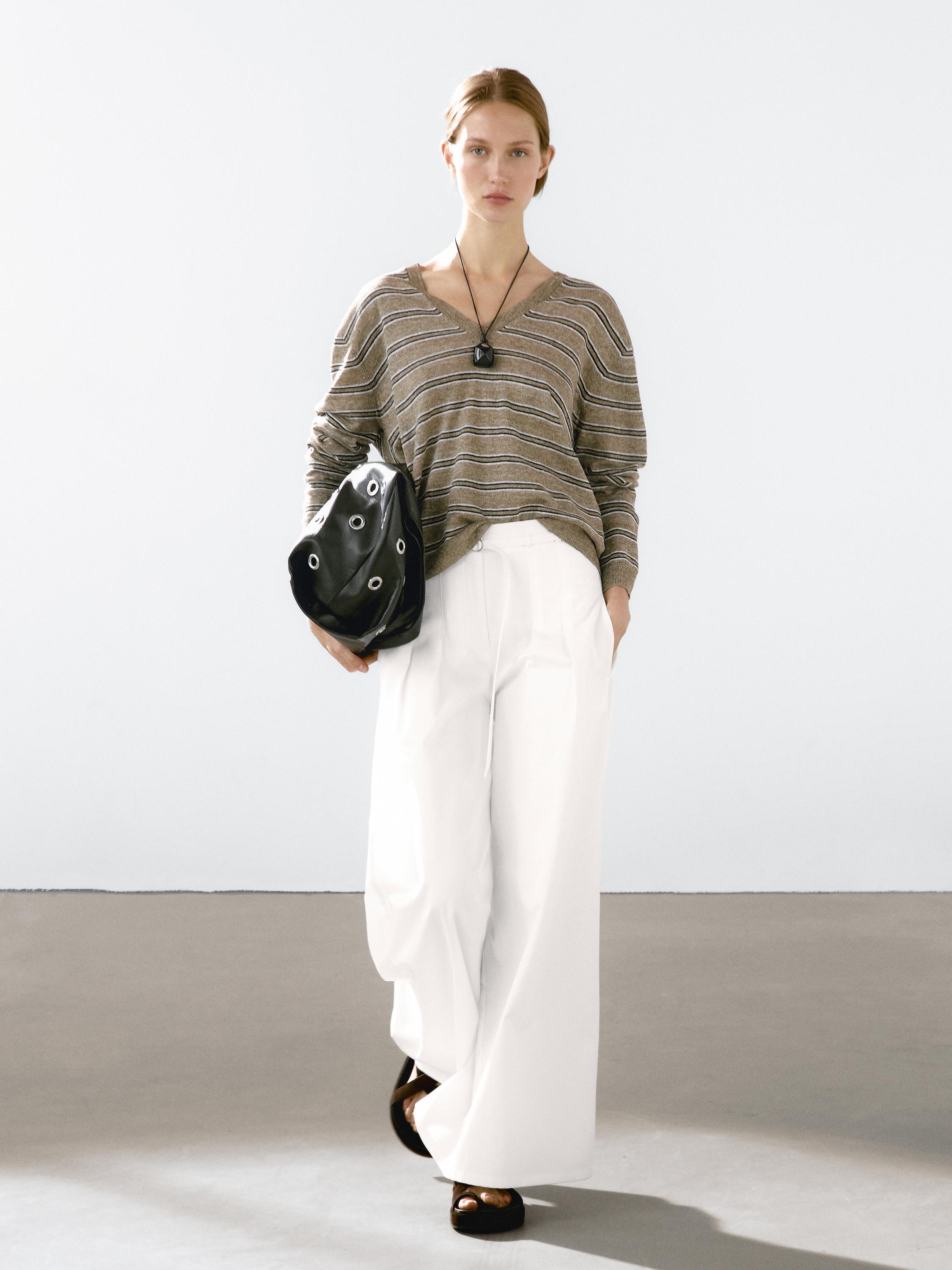 100% linen striped knit sweater - Greenish | ZARA United States
