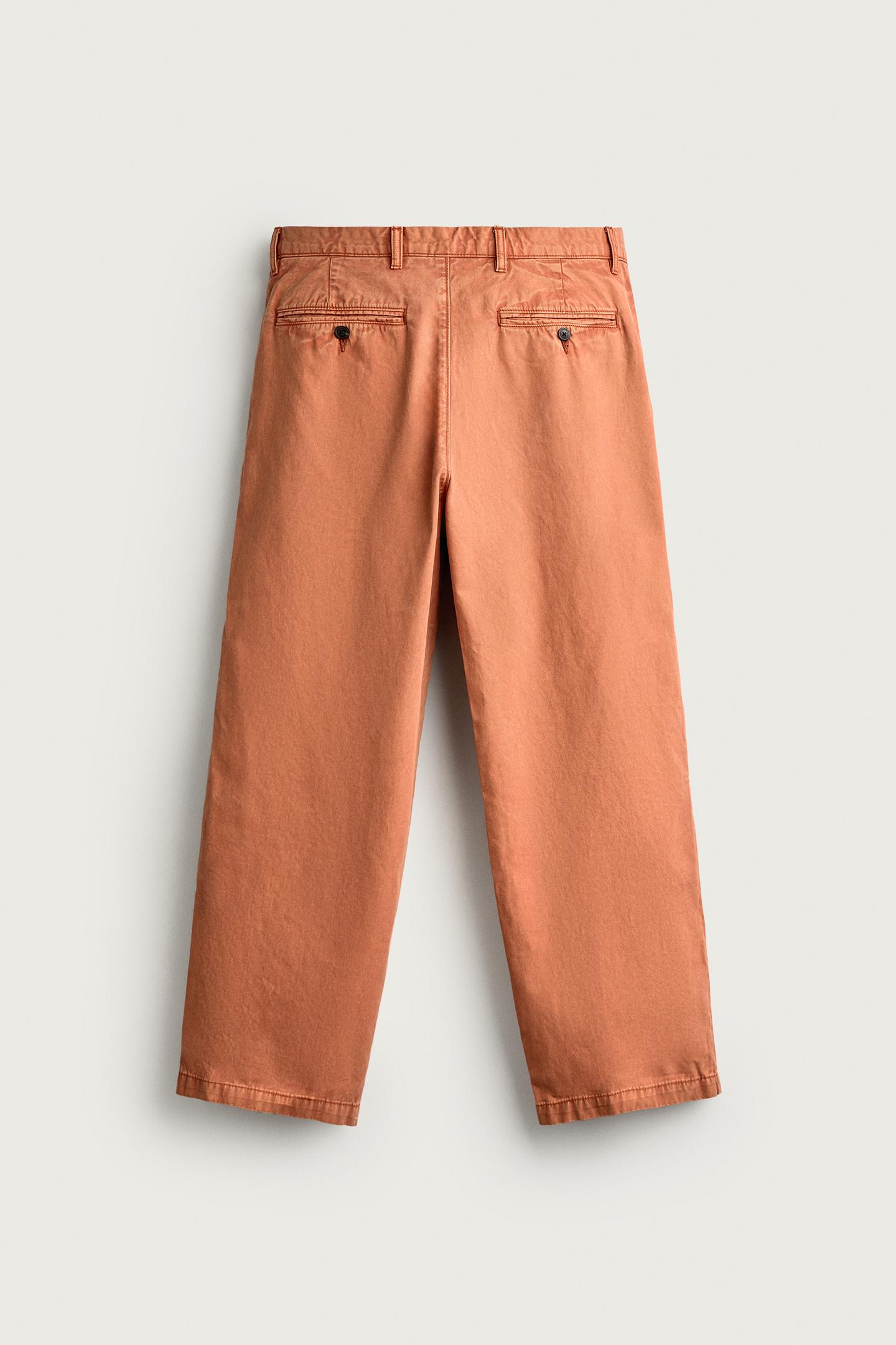 Мужские брюки Zara Washed Straight-Fit Chino, цвет: Оранжевый — фото 8