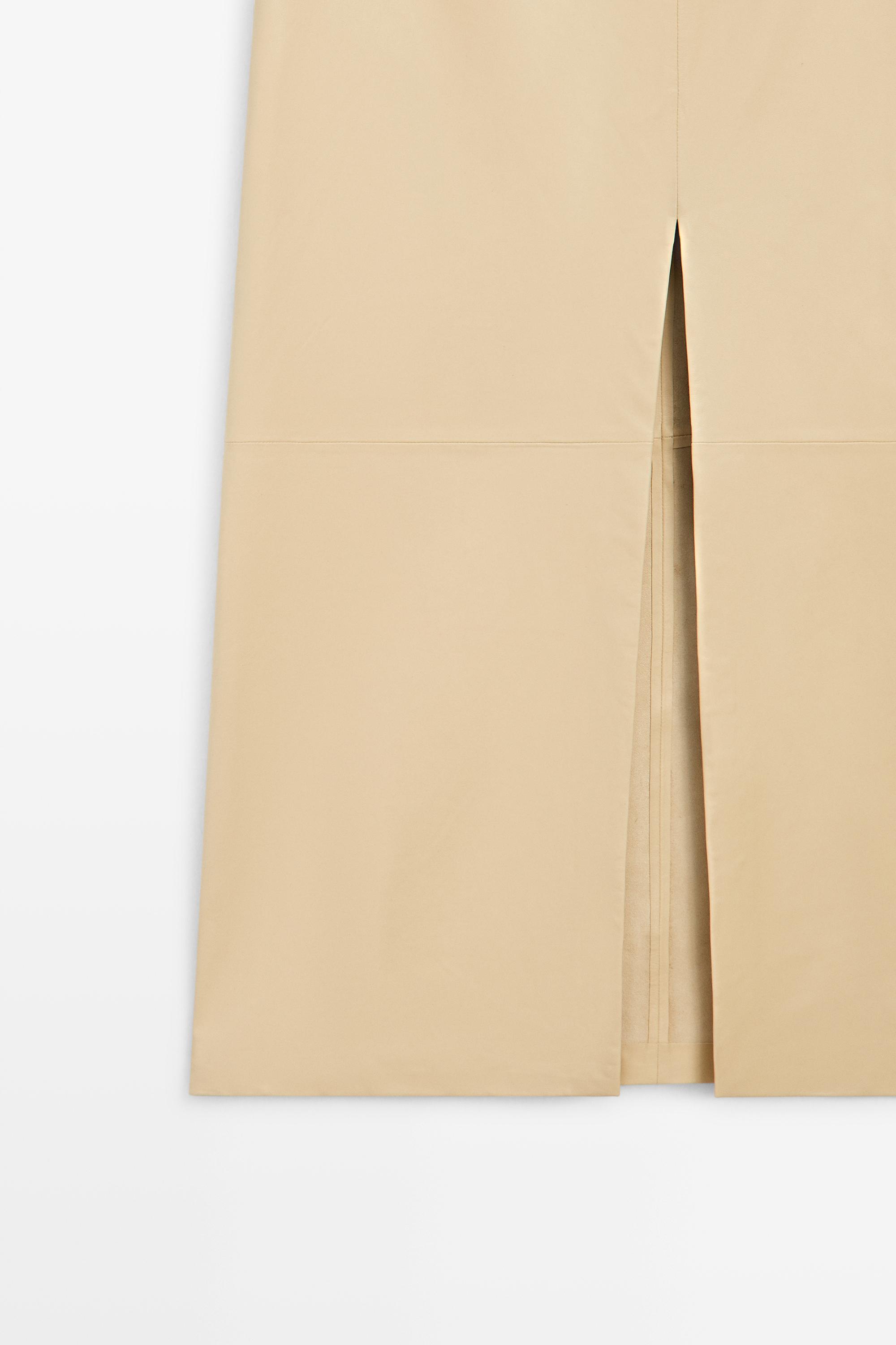 Jupe midi en cuir nappa