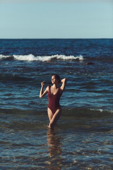 MAILLOT DE BAIN TEXTURÉ - Marron de Zara - Image 0