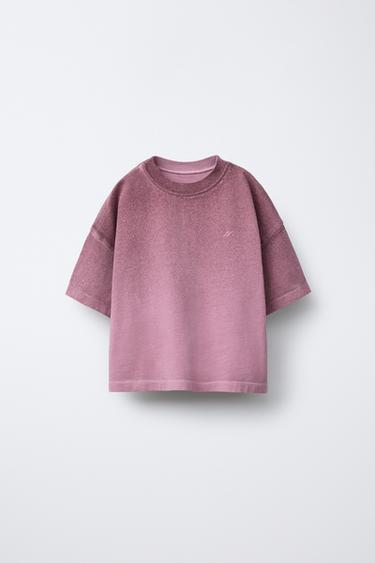 Zara GARMENT DYE LOGO T-SHIRT - Light maroon - Image 0