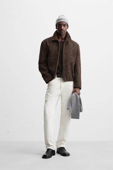 JAKKE MED HANEFJEDSSTRUKTUR - Brun fra Zara