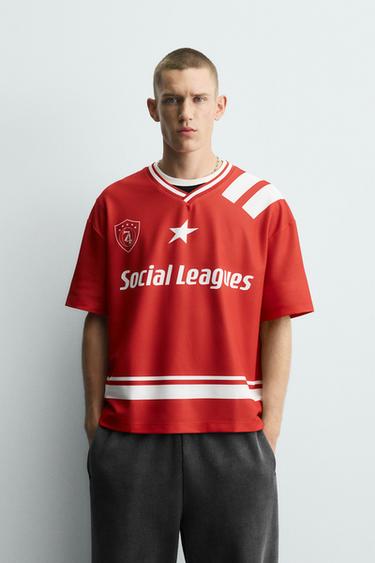 RETRO FOOTBALL PRINT T-SHIRT - Red by Zara
