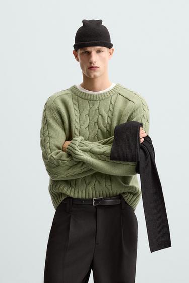 TEXTURED CABLE-KNIT SWEATER - Green by Zara