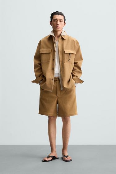 FAUX SUEDE PLEATED BERMUDA SHORTS - Brown by Zara - Image 0