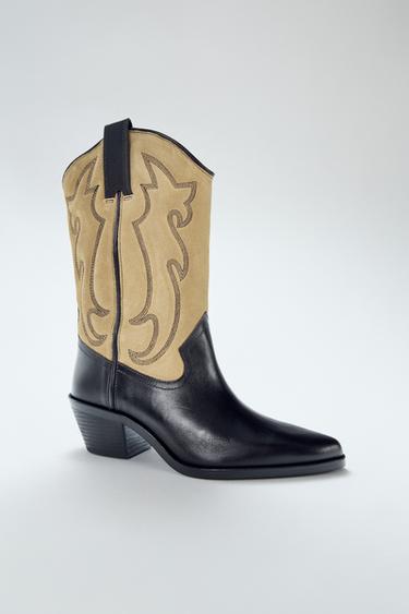 Zara EMBROIDERED COMBINED LEATHER BOOTS - Multi-color