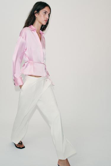 BLOUSE SATINÉE AVEC CEINTURE FINE - Rose de Zara - Image 2