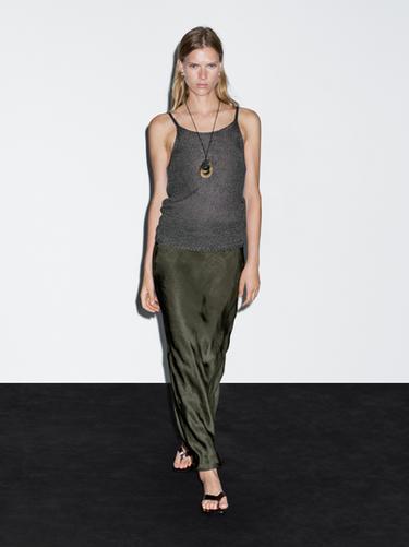 Zara Long satin skirt - Green