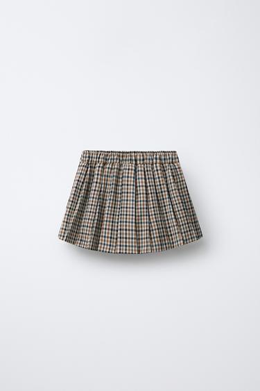 JUPE-SHORT À CARREAUX ET PLIS PLATS - Marron clair de Zara - Image 1