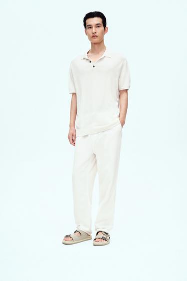 Zara 人造絲混紡針織POLO衫 - 磨白色