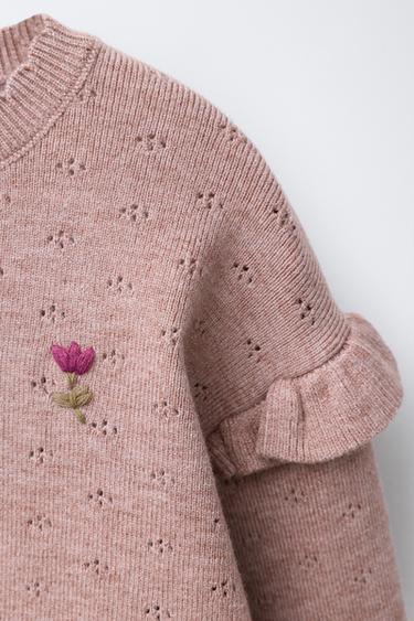 EMBROIDERED FLORAL KNIT SWEATER - Pink marl by Zara - Image 2