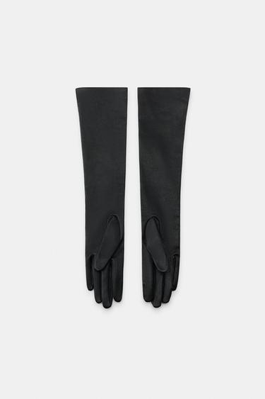 Zara 100% LEATHER LONG GLOVES - Black