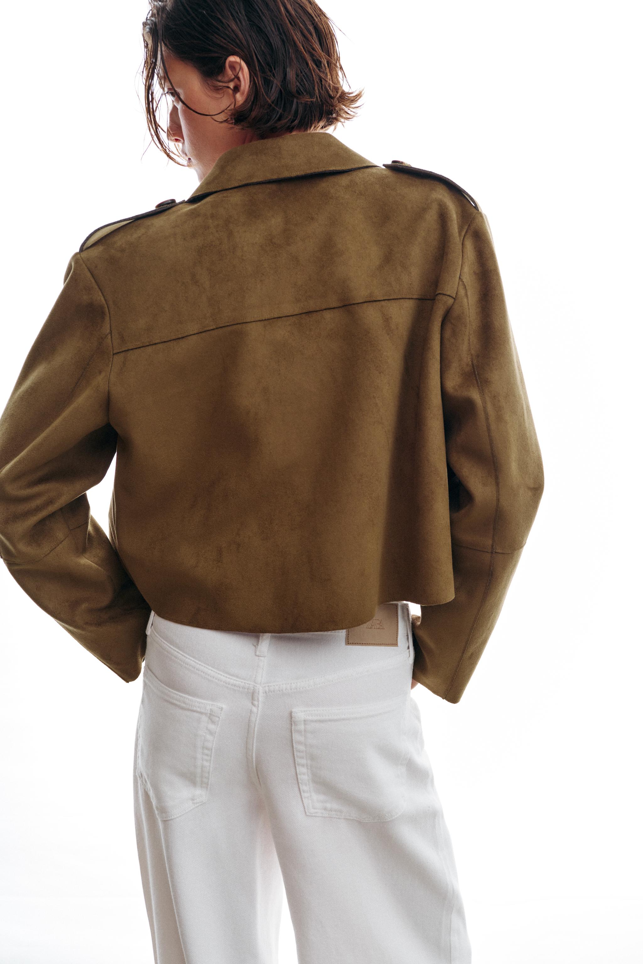 フェイクスエードショートジャケット - ダークカーキ | ZARA Japan / 日本