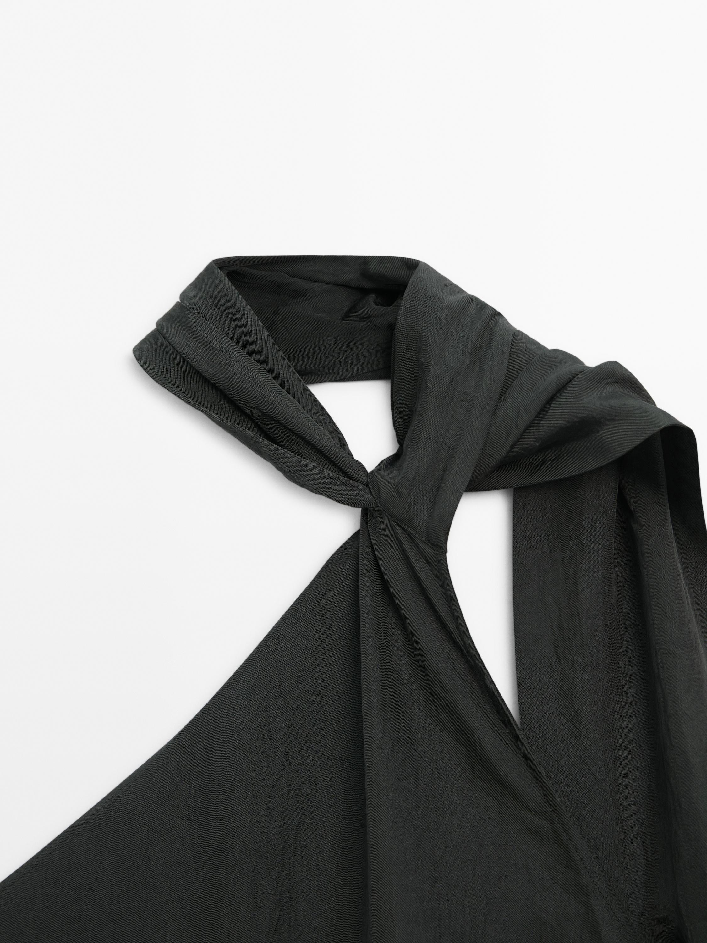 Dress with neck tie detail - Dark green | ZARA Canada