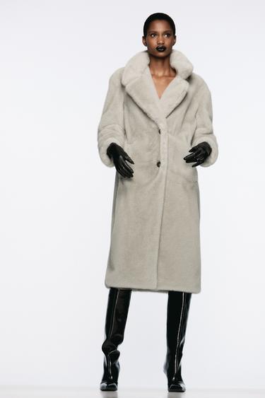 LONG FAUX FUR COAT - Grey by Zara - Image 0