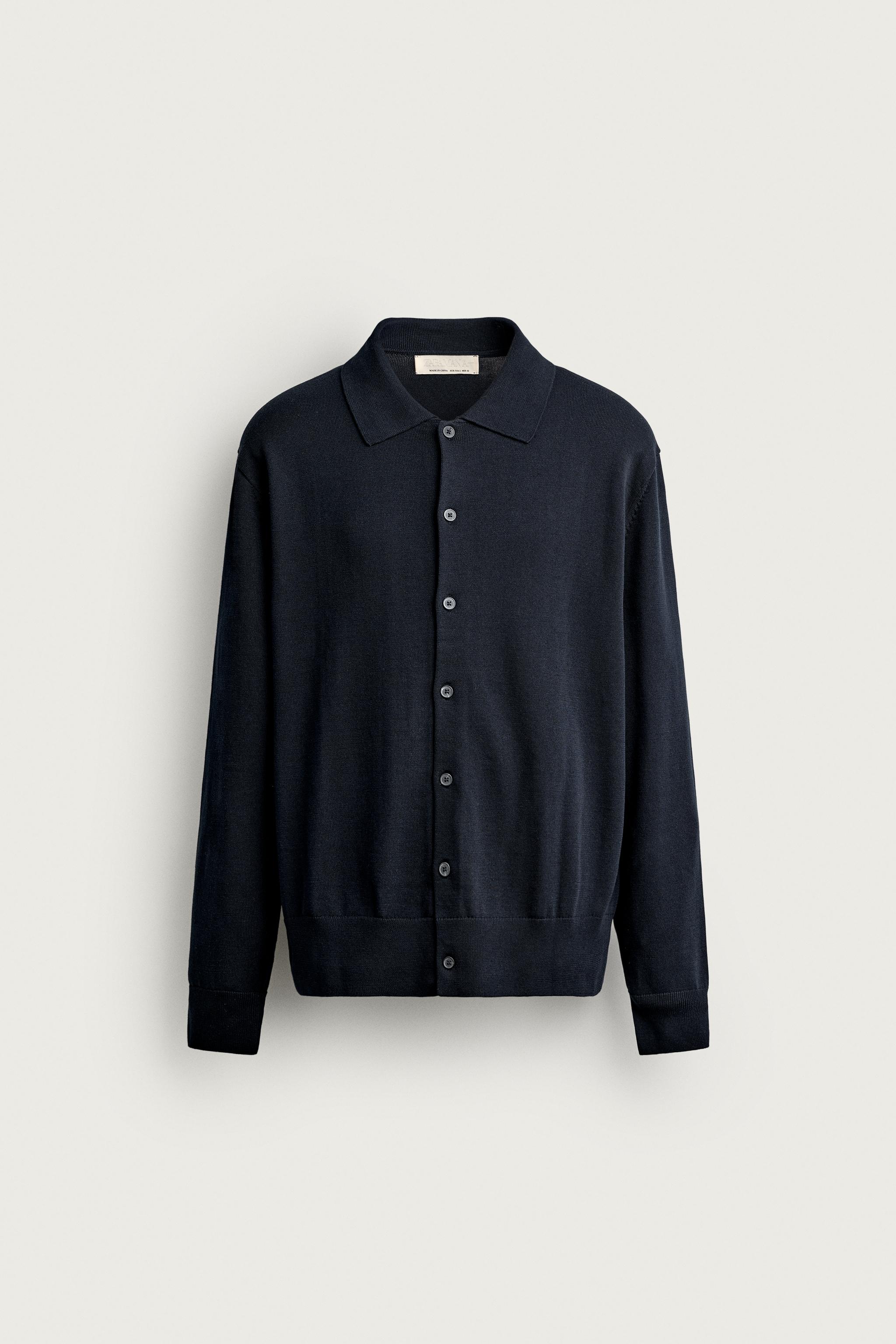 REGULAR FIT COTTON CARDIGAN — Navy blue