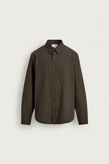 CAMISA REGULAR FIT POPELÍN - Marrón oscuro de Zara