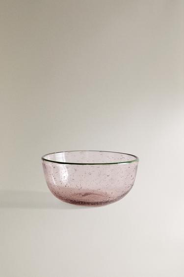 BUBBLE-EFFECT EDGE GLASS BOWL - Pink by Zara
