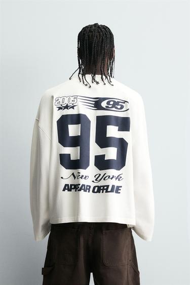Zara COMBINED TEXT PRINT T-SHIRT - Oyster-white