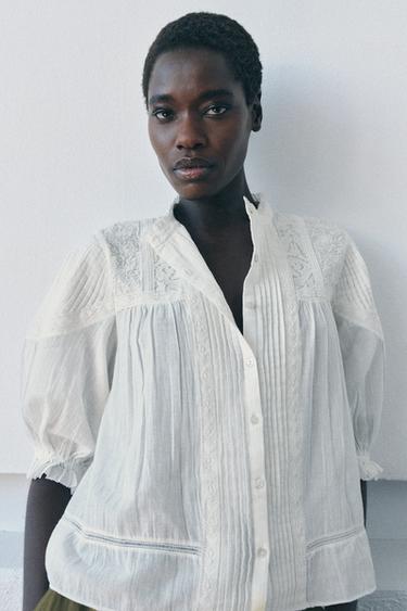 ZW COLLECTION ROMANTIC COTTON SHIRT - Ecru by Zara - Image 1