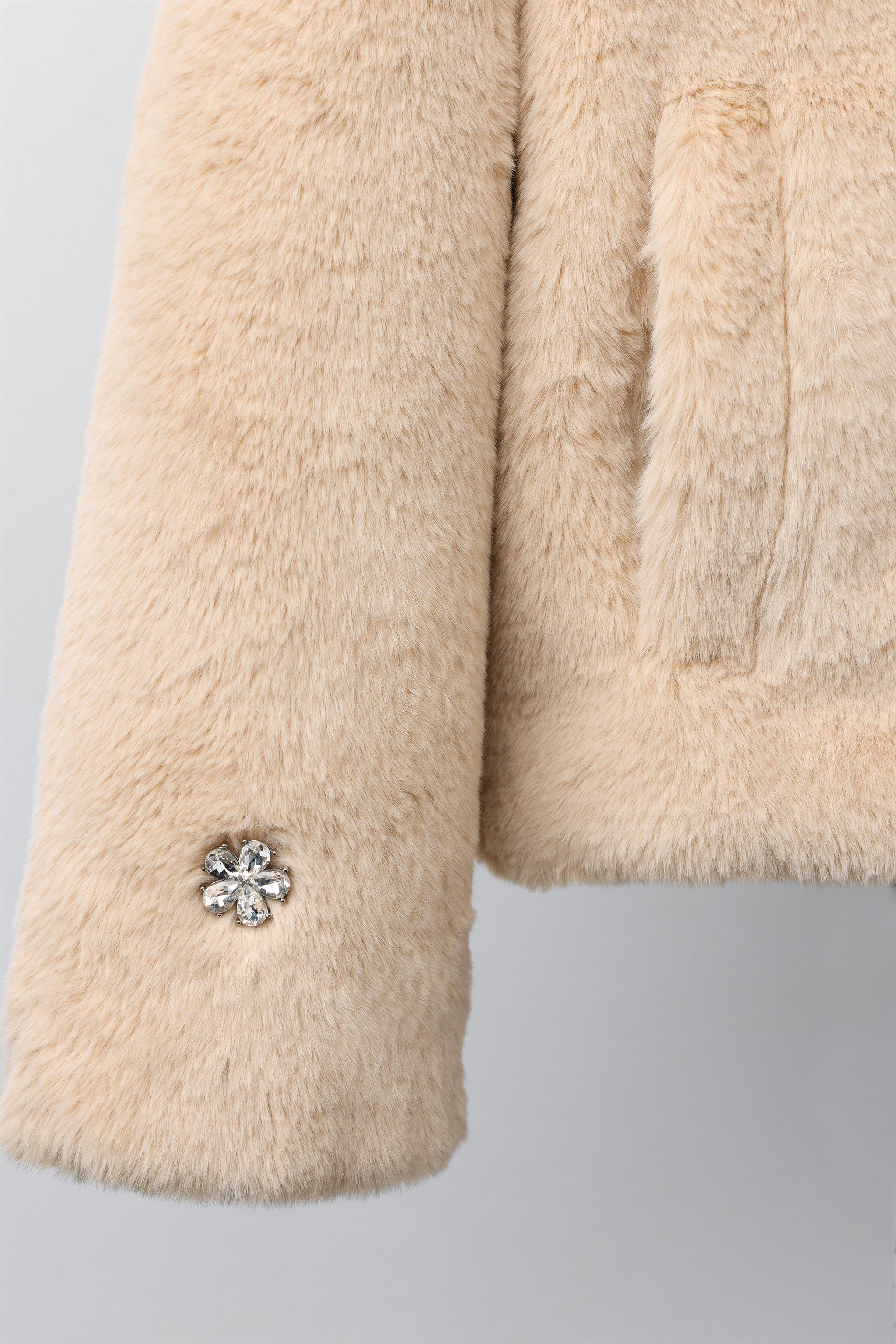 JEWELED FAUX FUR SHORT COAT