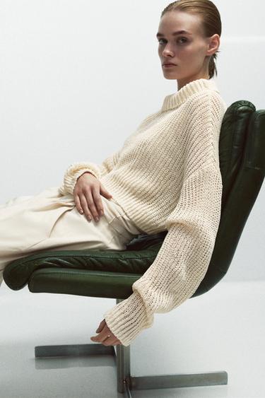 CROPPED HIGH-NECK JUMPER - Light ecru by Zara - Image 7