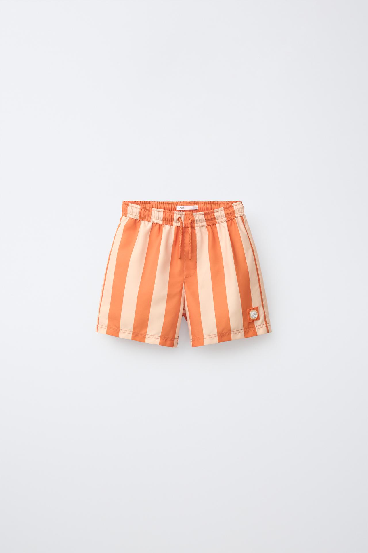 6-14 YEARS/ STRIPED SWIM SHORTS — Orange
