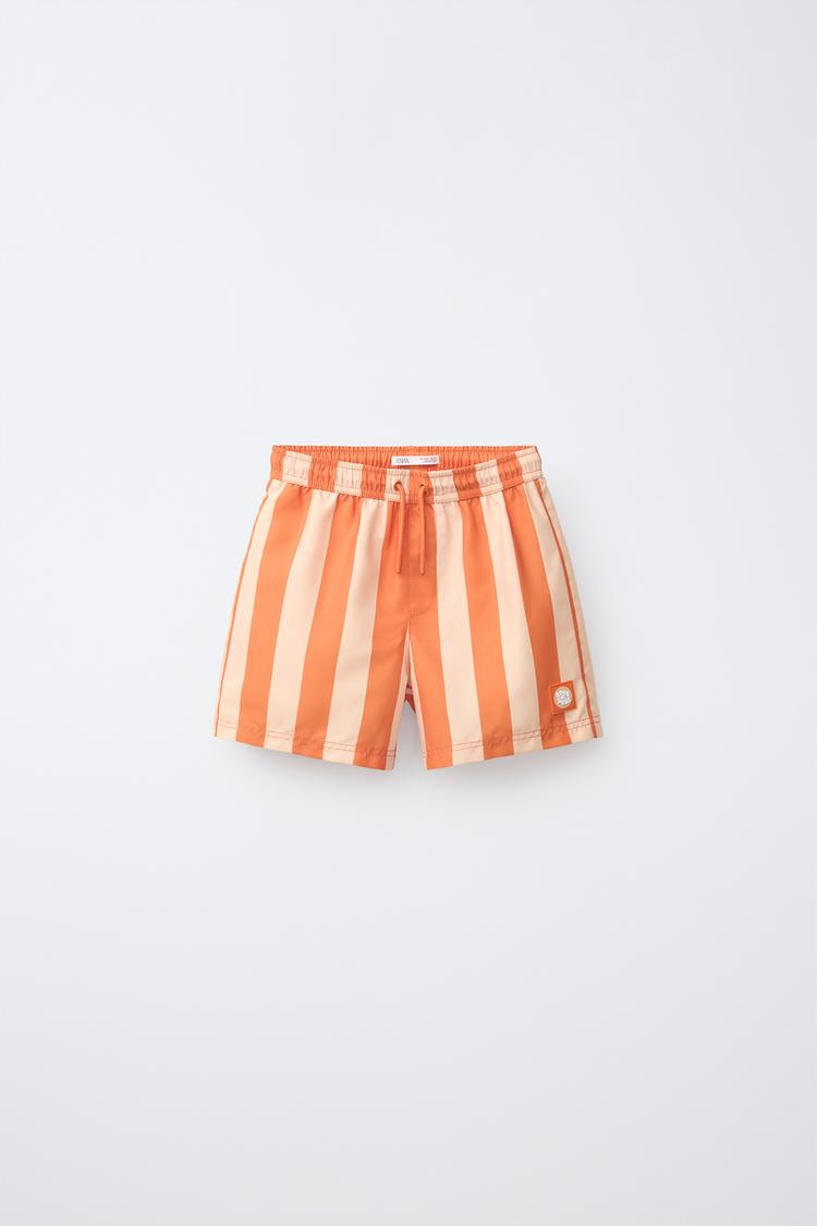 6-14 YEARS/ STRIPED SWIM SHORTS — Orange